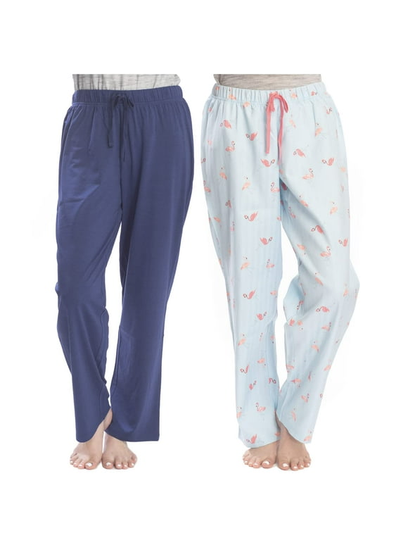 Hanes Women's 2-Pack Solid and Pattern Pant Set, Navy and Flamingo, X-Small