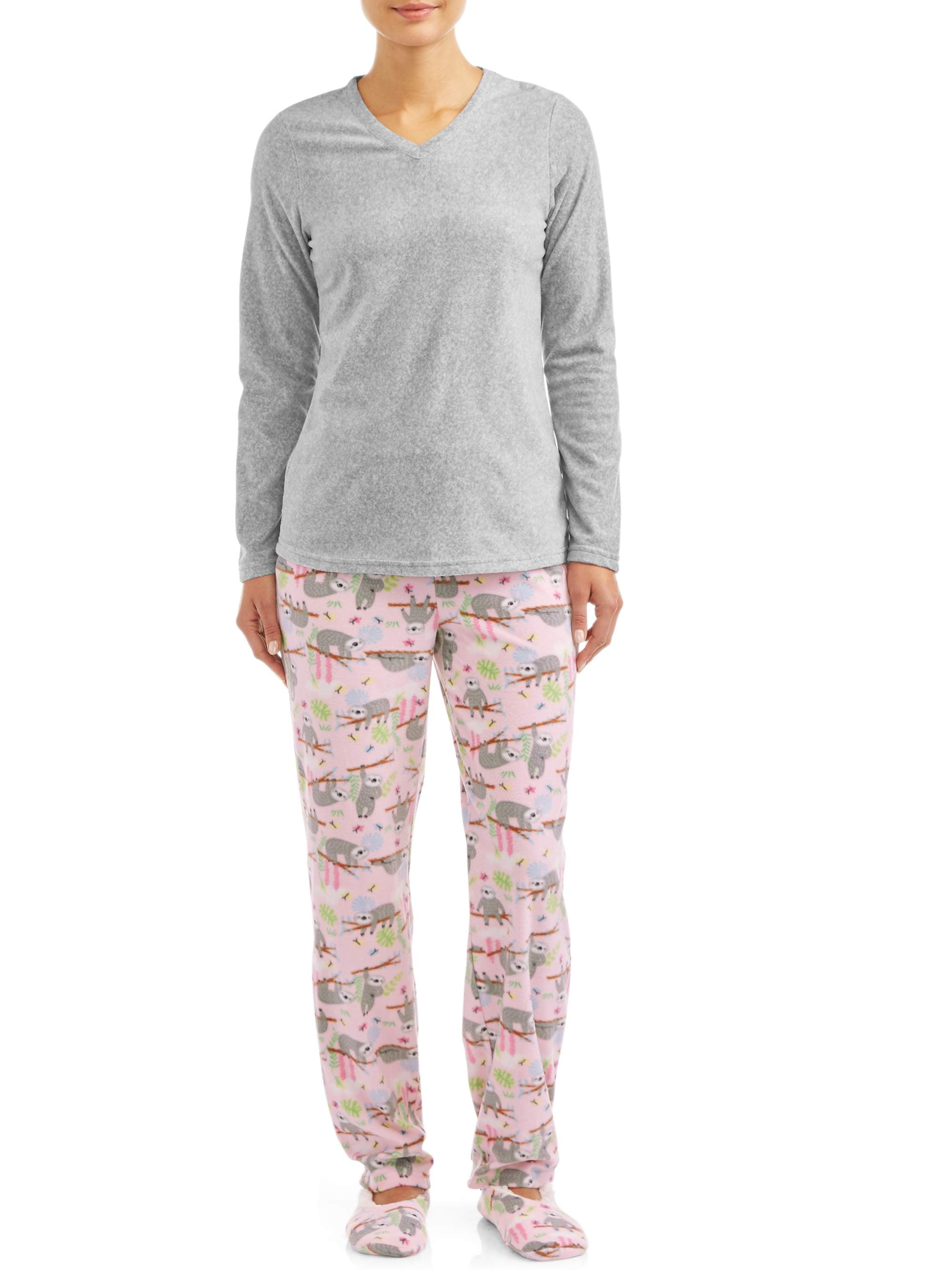 Hanes Women s 3 Piece Pajama Set with Sherpa Slippers Walmart