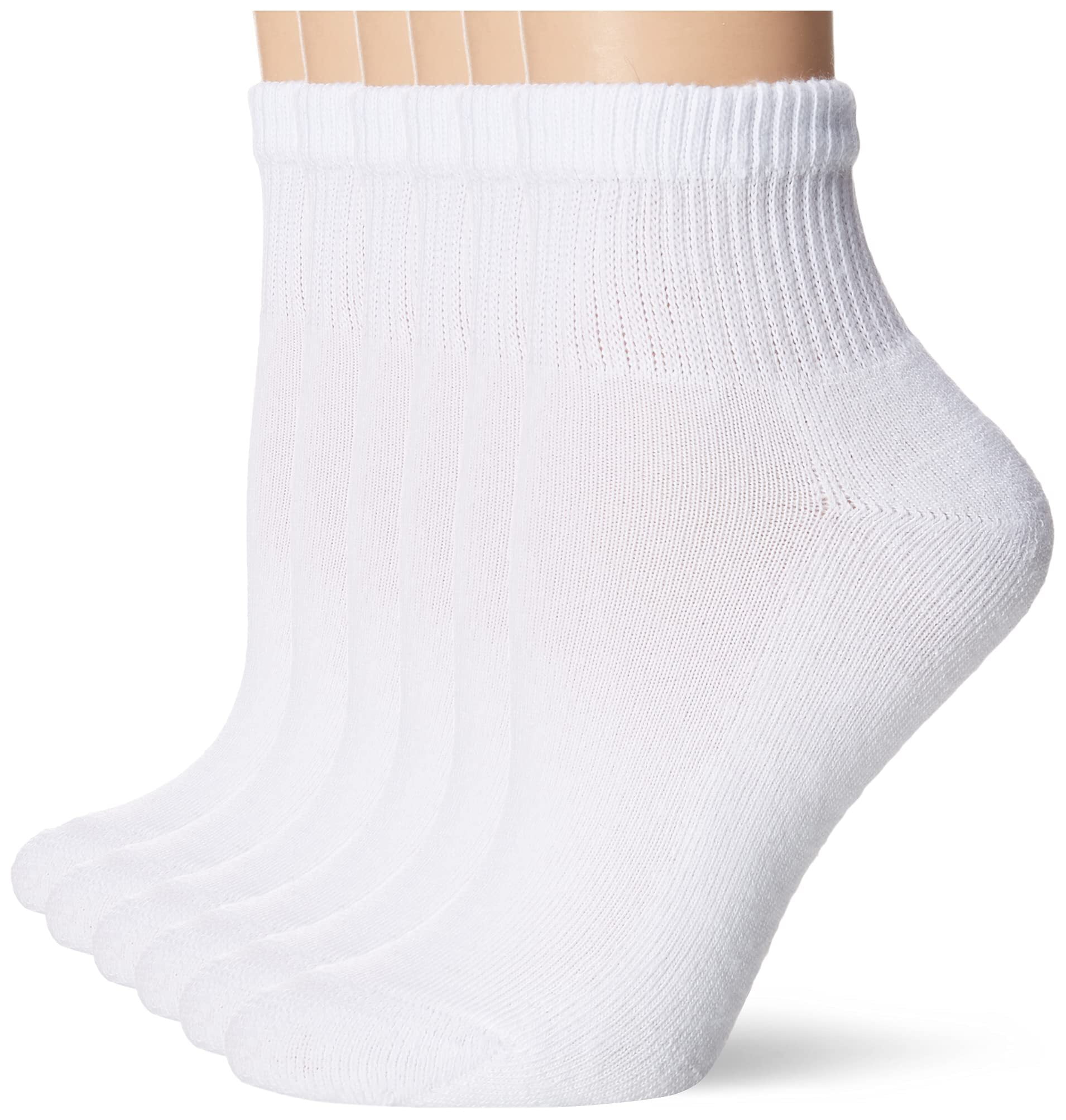Ankle Socks Womens 6-Pack Hanes Ultimate White Black ComfortSort Cushion sz 8-12