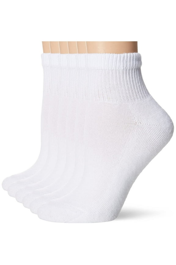 Ankle Socks Womens 6-Pack Hanes Ultimate White Black ComfortSort Cushion sz 8-12