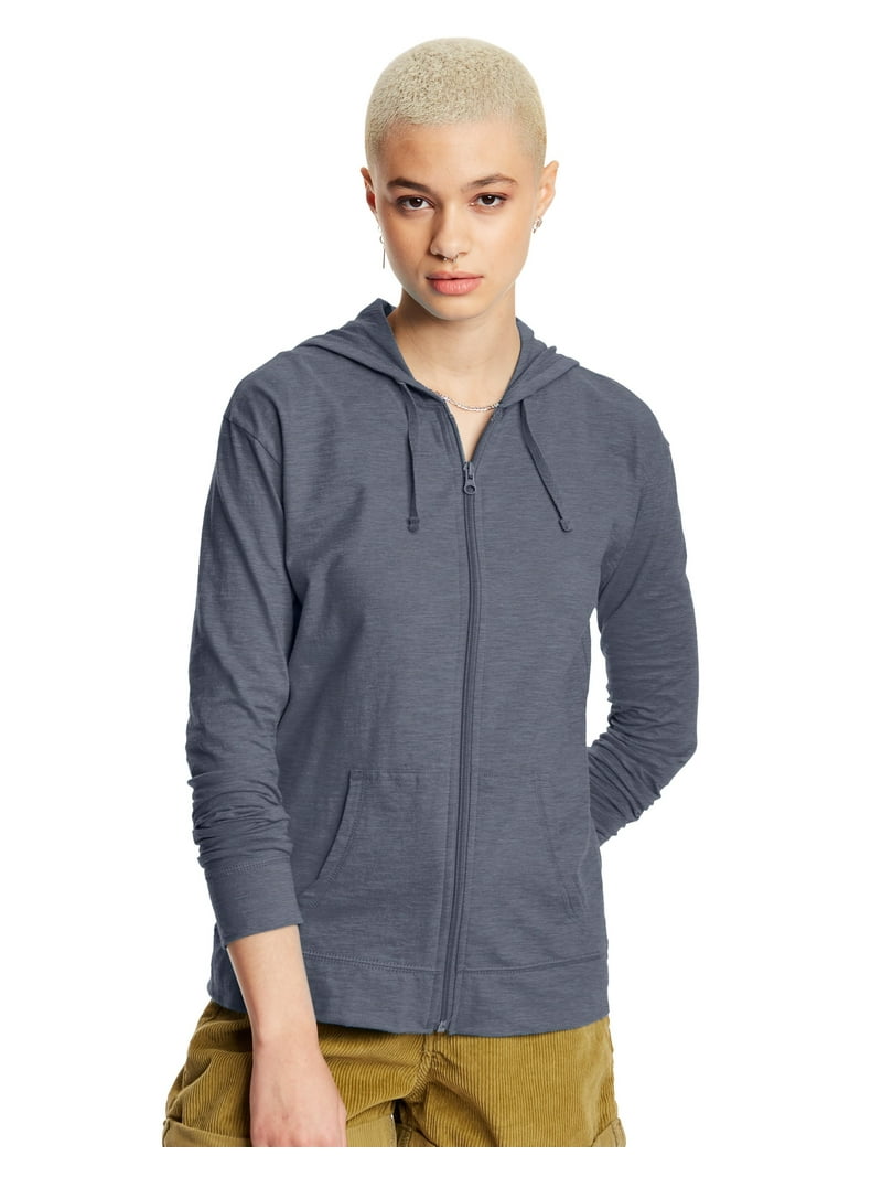Hanes Women's Slub Jersey Full Zip Hoodie Dada Grey Heather S