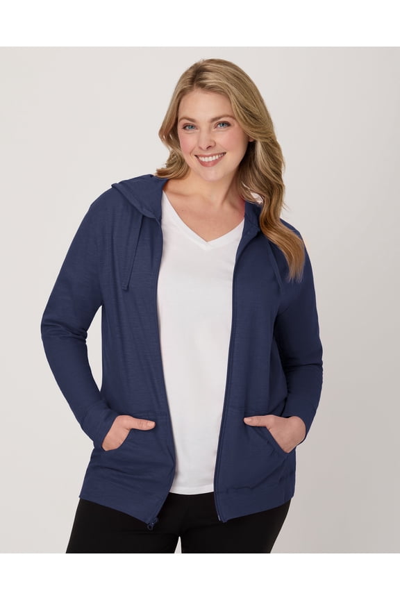 Women's Hanes Slub Jersey Full Zip Hooded Sweatshirt Color: Navy Size: SMALL
