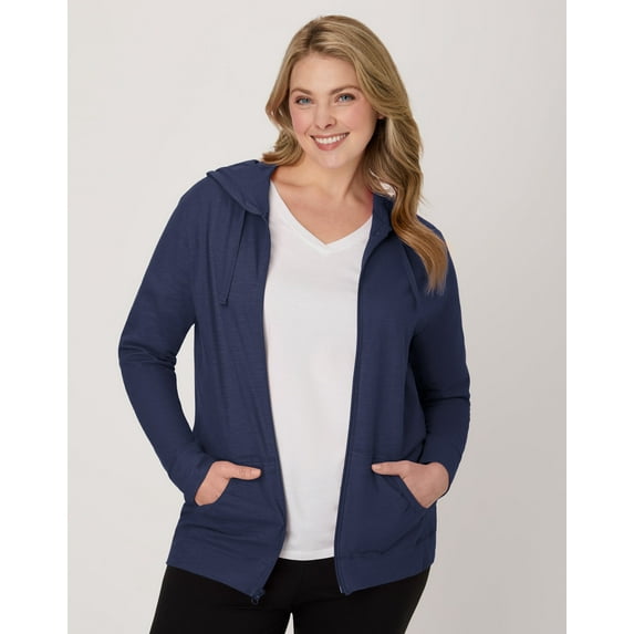 Hanes Women's Slub Jersey Full Zip Hoodie Navy 2XL