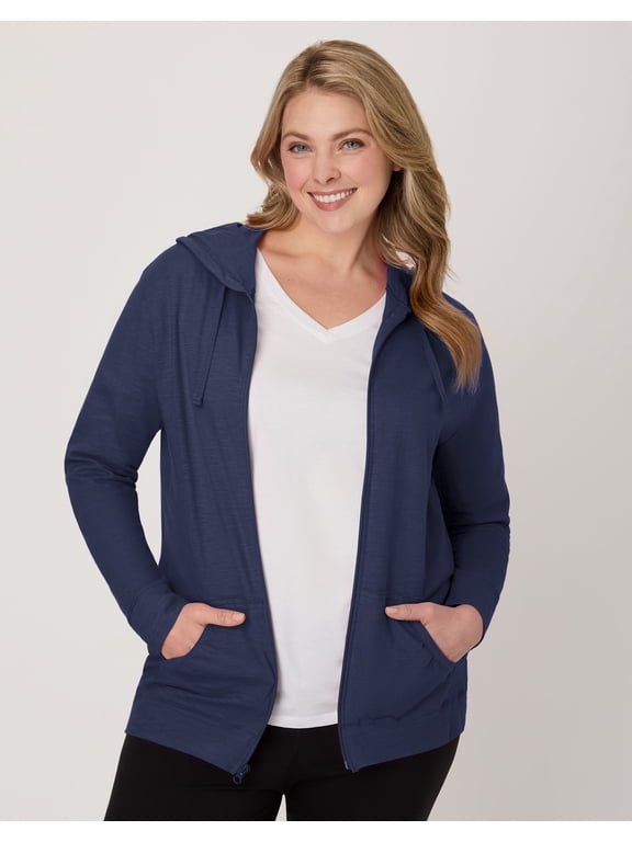 Women's Slub Jersey Full Zip Hoodie Navy L