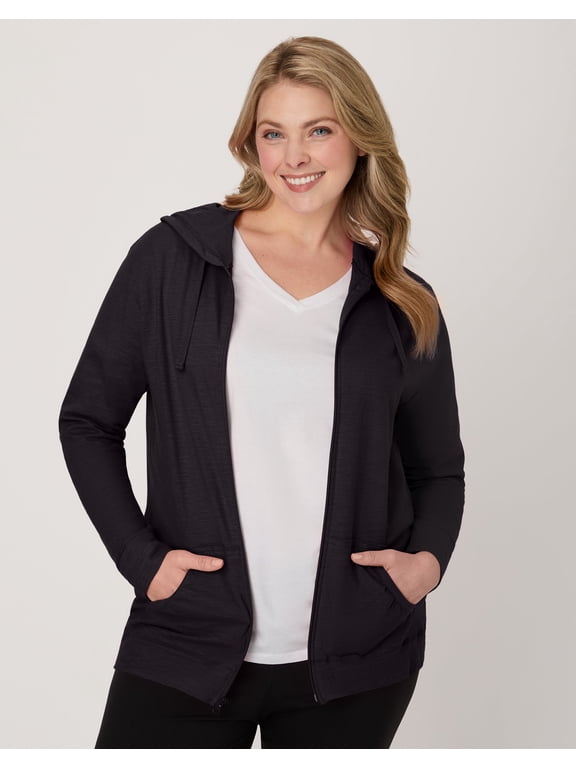Women's Slub Jersey Full Zip Hoodie Black XL