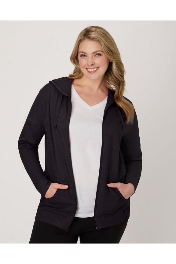 Women's Slub Jersey Full Zip Hoodie Black M