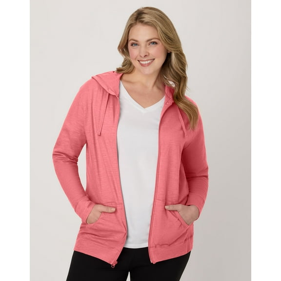 Hanes Women's Slub Jersey Full Zip Hoodie Briny Pink 2XL