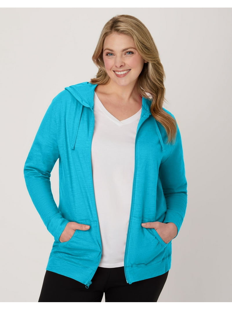 Hanes Women's Slub Jersey Full Zip Hoodie Process Blue S