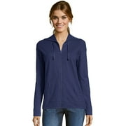 Hanes Women's Slub Jersey Full Zip Hoodie Navy XL
