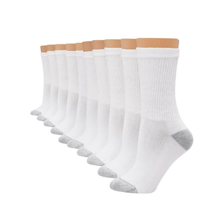 Hanes Women's Athletic Crew Socks, Full Sole Cushion, 10-Pairs White 10-12