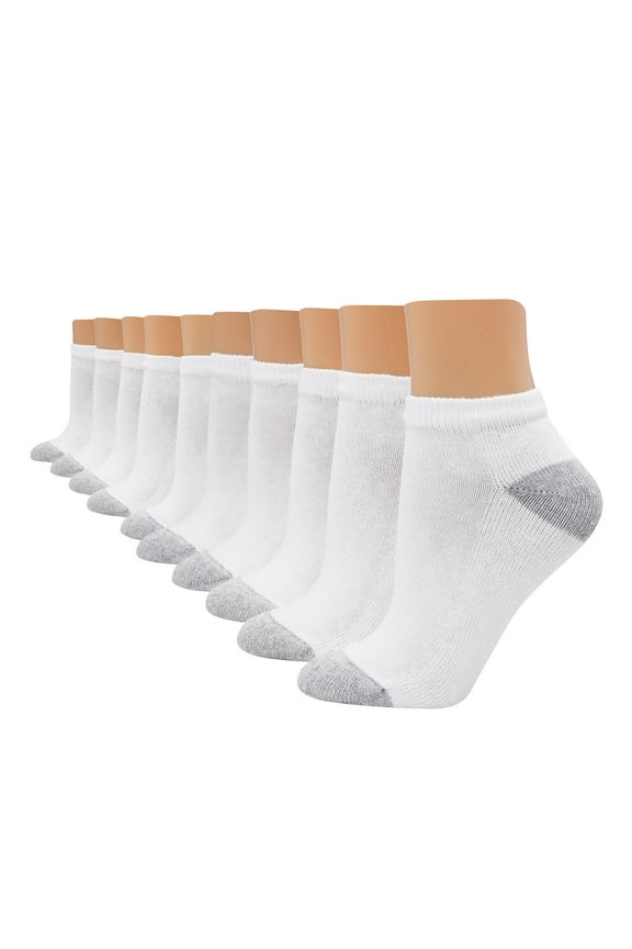 Women's Athletic Low Cut Socks, Full Sole Cushion, 10-Pairs White 5-9