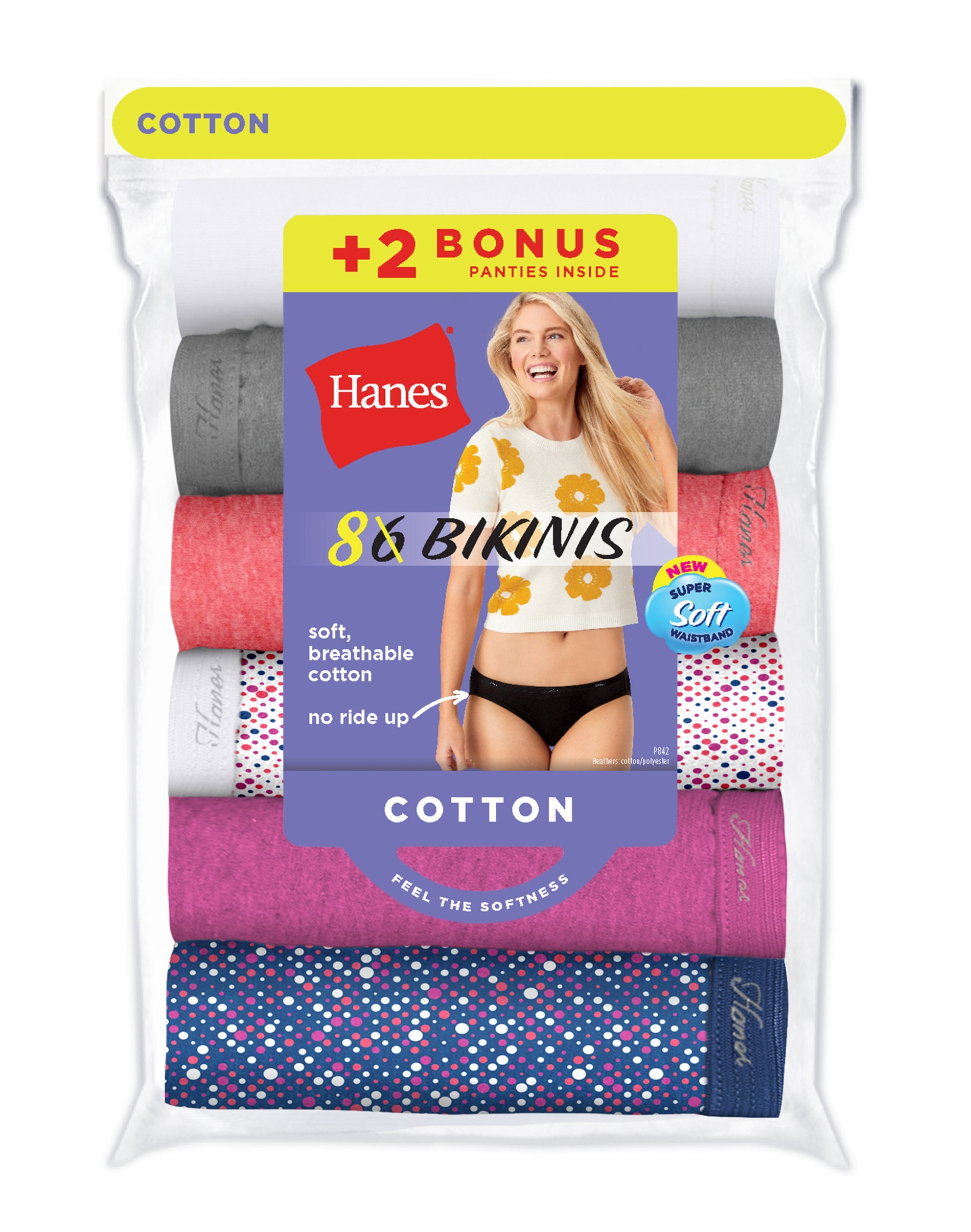 Hanes Originals Breathable Stretch Cotton Bikinis, Pack of 4, Assorted  Colours, Size 2X