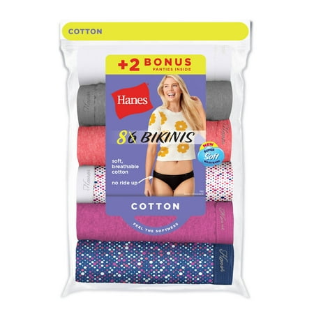 Hanes Women's Bikini 8-Pack (6+2 Free Bonus Pack) Assorted 7