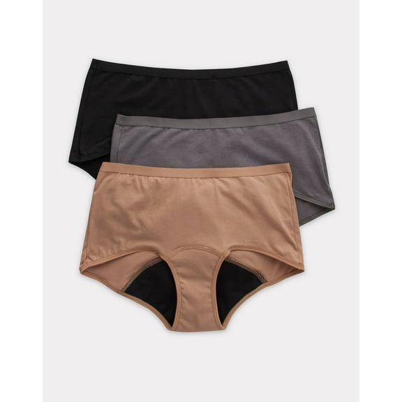 Hanes Women's Boyshort 3-Pack Fresh Dry Moderate Period Underwear Tagless sz 5-9