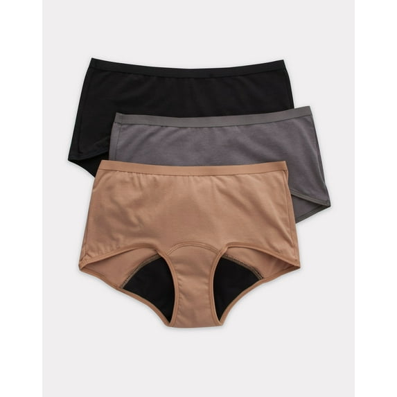 Hanes Women's Boyshort 3-Pack Fresh Dry Moderate Period Underwear Tagless sz 5-9