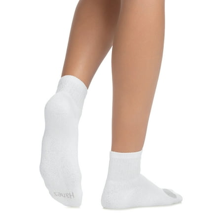 Hanes Women's Breathable Cushioned Ankle Socks, Comfort Toe Seam, Extended Sizes 8 - 12, 6-Pairs White w/Grey Vent 8-12