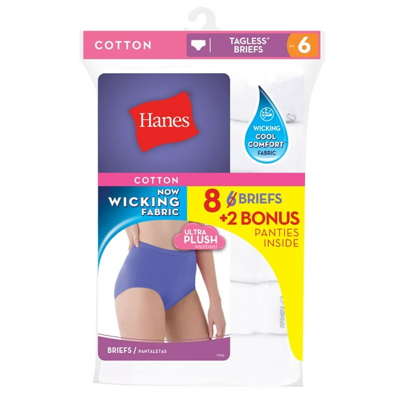 Hanes Women's Brief 8-Pack (6+2 Free Bonus Pack) White 6