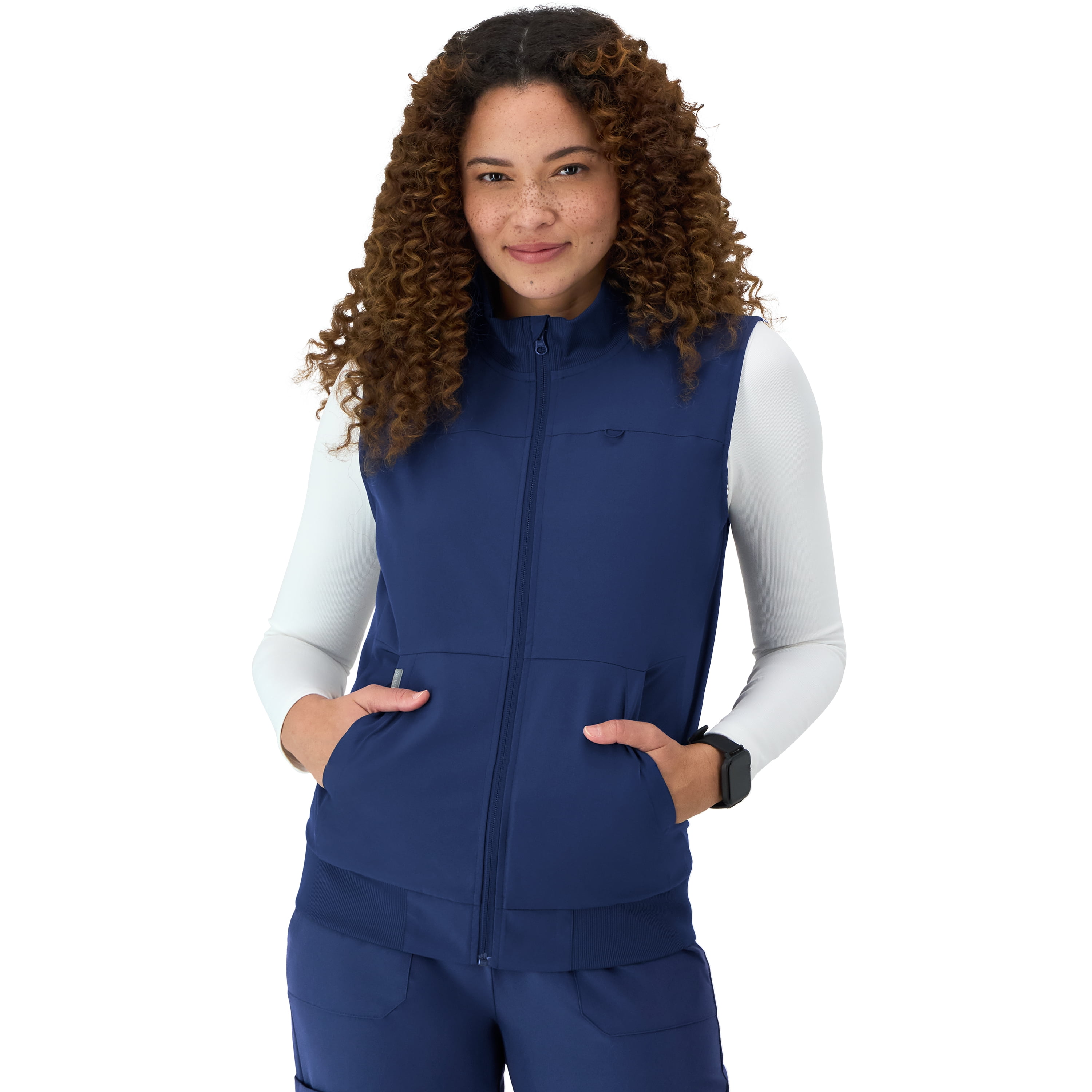Hanes Womens Scrubs Zip-Front Scrub Vest, Pockets, Comfort Fit, Inner Pocket, Sizes XS-3XL