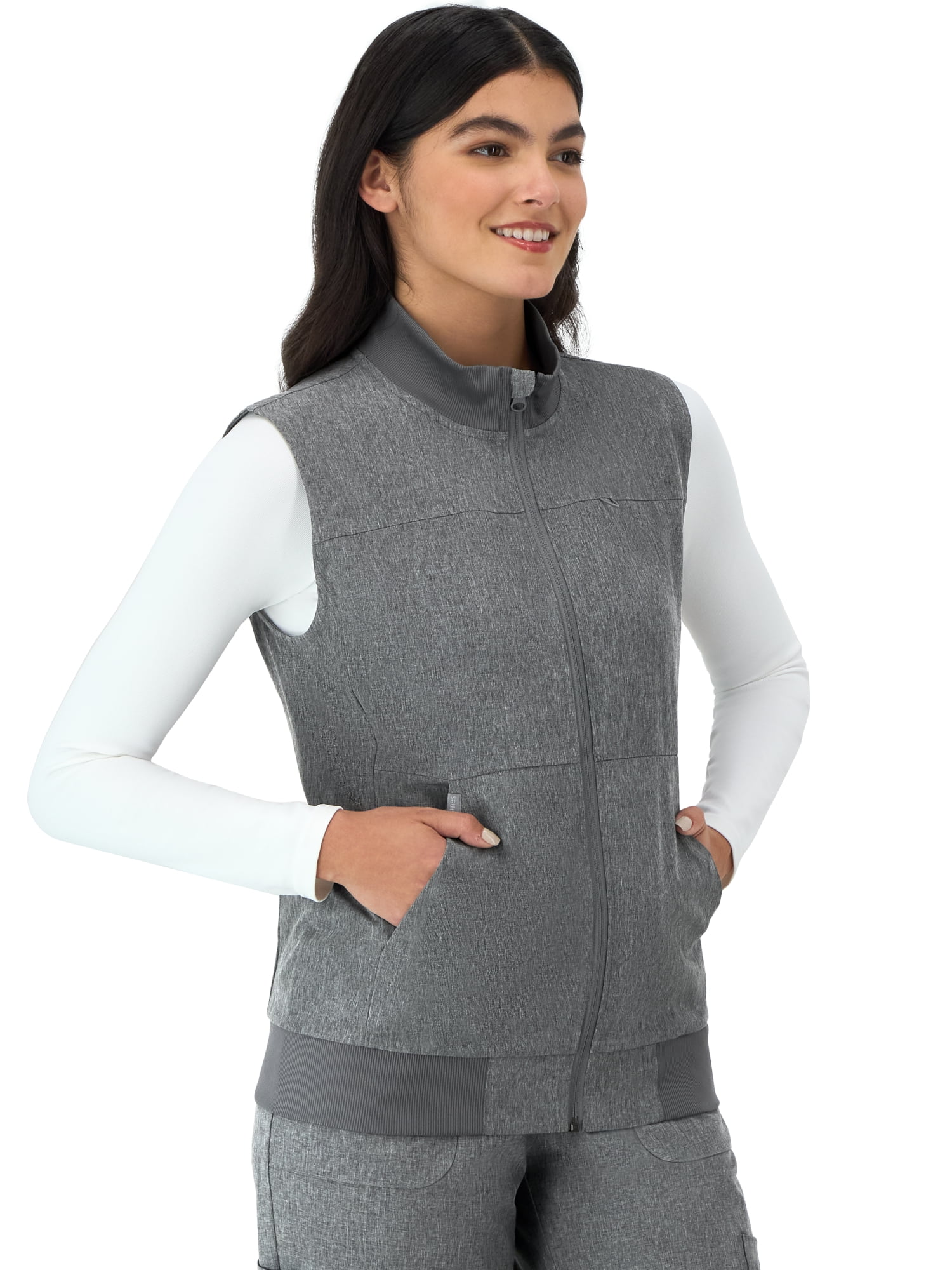 Hanes Womens Scrubs Zip-Front Scrub Vest, Pockets, Comfort Fit, Inner Pocket, Sizes XS-3XL
