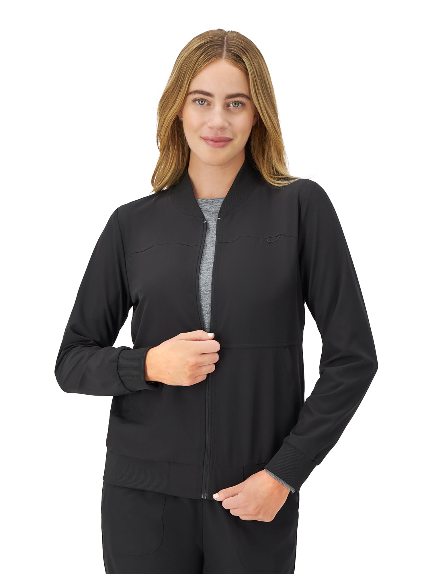 Hanes Women's Comfort Fit Long Sleeve Full-Zip Scrubs Bomber Jacket ...