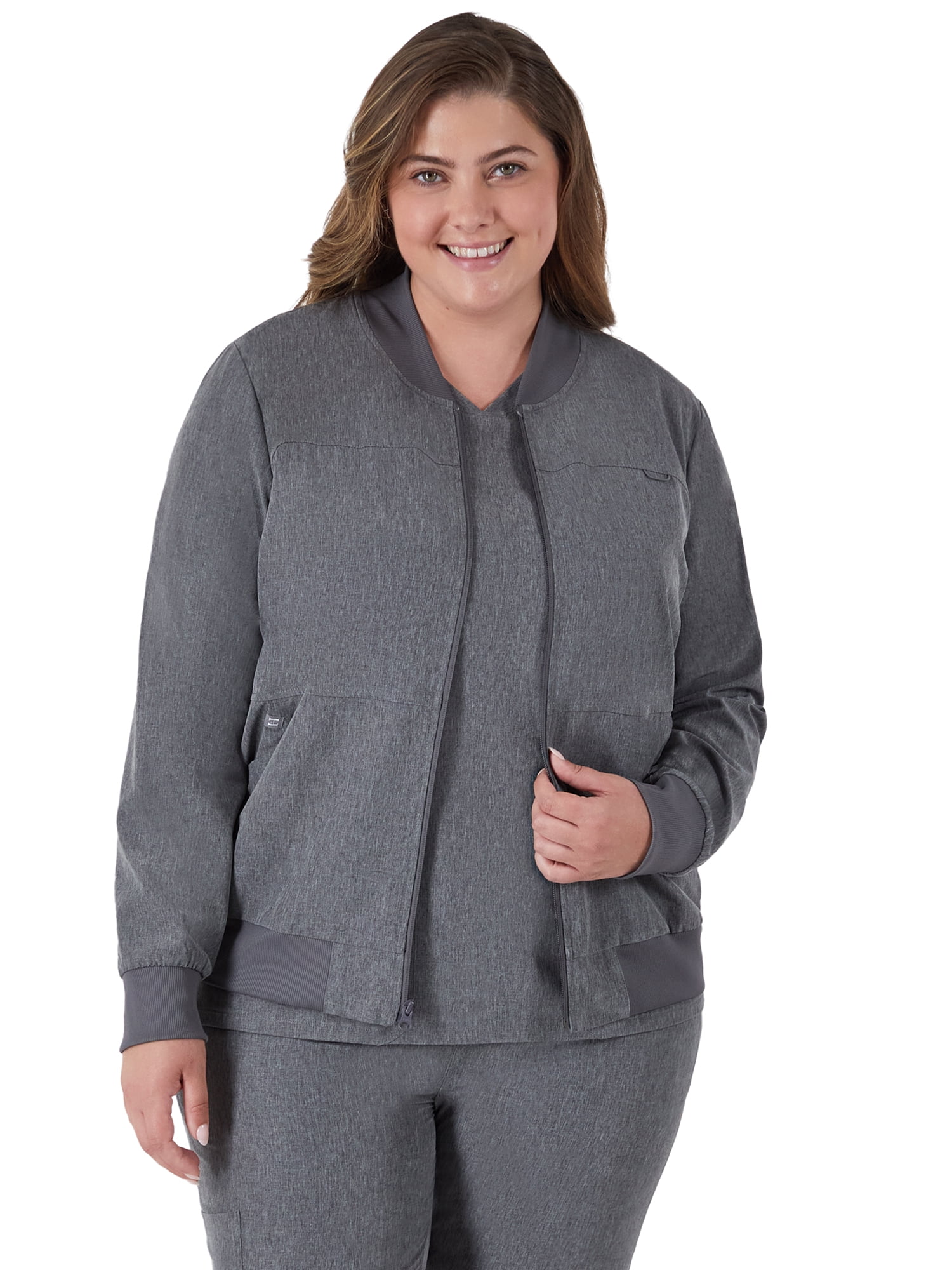 Hanes Womens Scrubs Bomber Scrub Jacket, Comfort Fit, Snap & Zip Pockets, Sizes XS-3XL