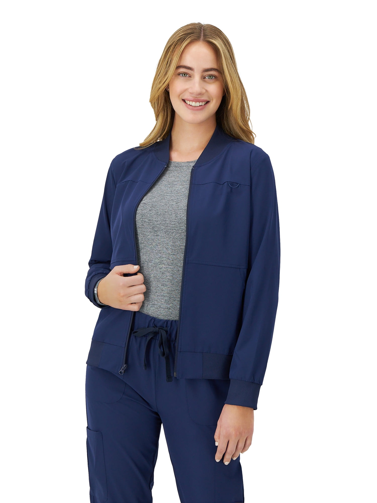 Hanes Womens Scrubs Bomber Scrub Jacket, Comfort Fit, Snap & Zip Pockets, Sizes XS-3XL