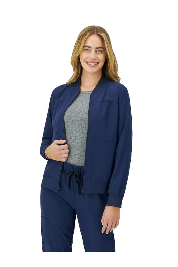 Women's Comfort Fit Long Sleeve Full-Zip Scrubs Bomber Jacket, Style HSW104, Size XS - 3XL