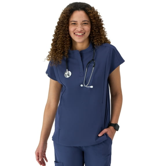 Hanes Women's Comfort Fit Short Sleeve Mandarin Collar Scrub Top, Style HSW108, Sizes up-to 3XL