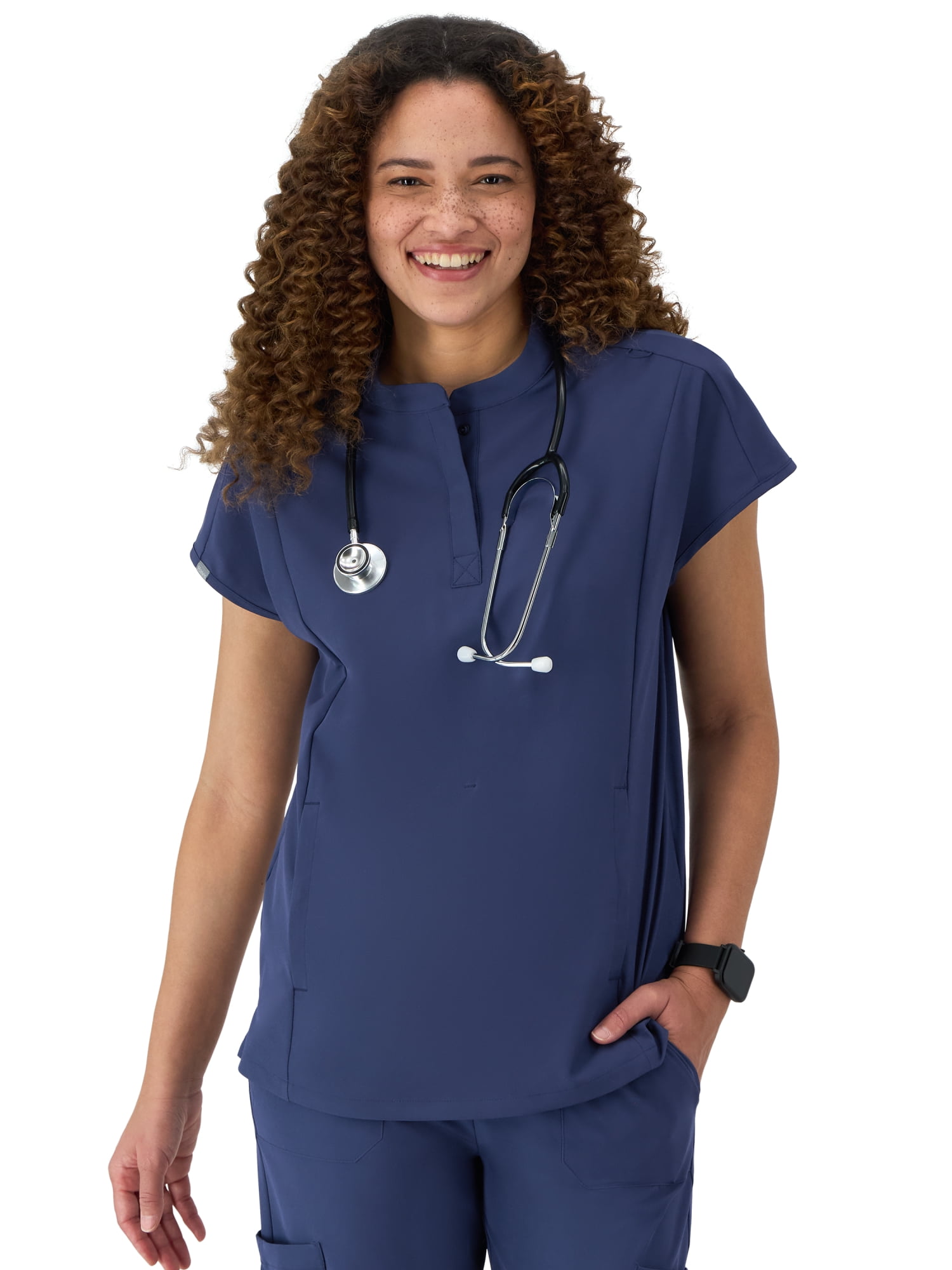 Camisa tipo scrub Hanes para mujer con cuello mandarín, ajuste cómodo, bolsillo tipo canguro, tallas XS-3XL
