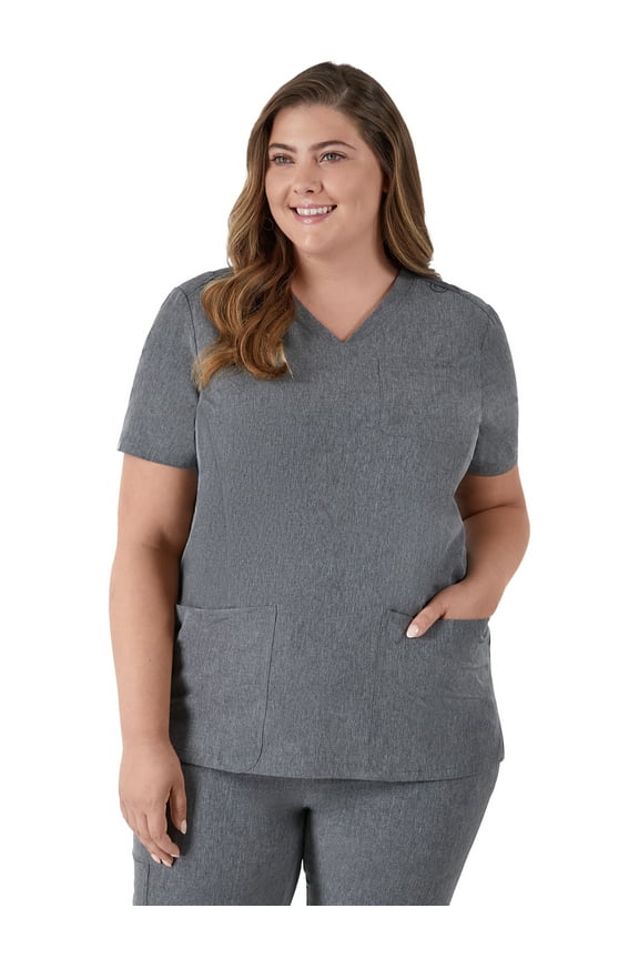 Womens Hanes Women's Scrubs V-Neck Scrub Top with Ribbed Back, Comfort Fit, 3-Pocket, Sizes S-3XL