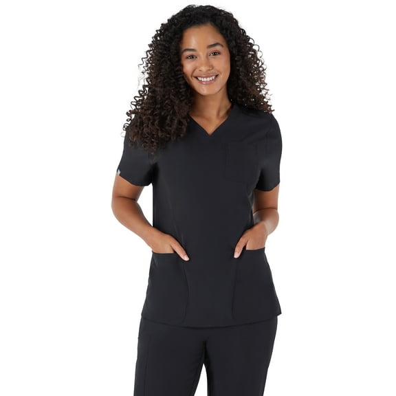 Hanes Women's Comfort Fit Short Sleeve Ribbed Back Panel V-Neck Scrub Top, Style HSW102, Sizes up-to 3XL