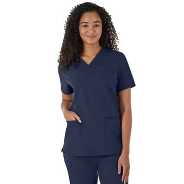 Hanes Women's Comfort Fit Short Sleeve Ribbed Back Panel V-Neck Scrub Top, Style HSW102, Sizes up-to 3XL