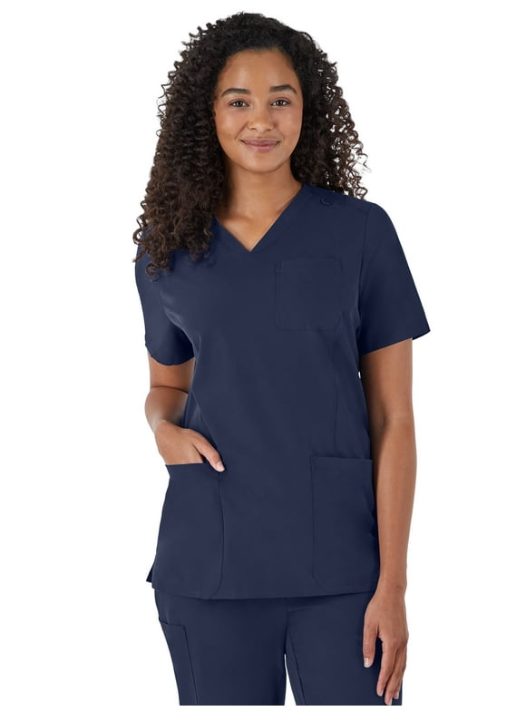 Hanes Women's Comfort Fit Short Sleeve Ribbed Back Panel V-Neck Scrub Top, Style HSW102, Sizes up-to 3XL