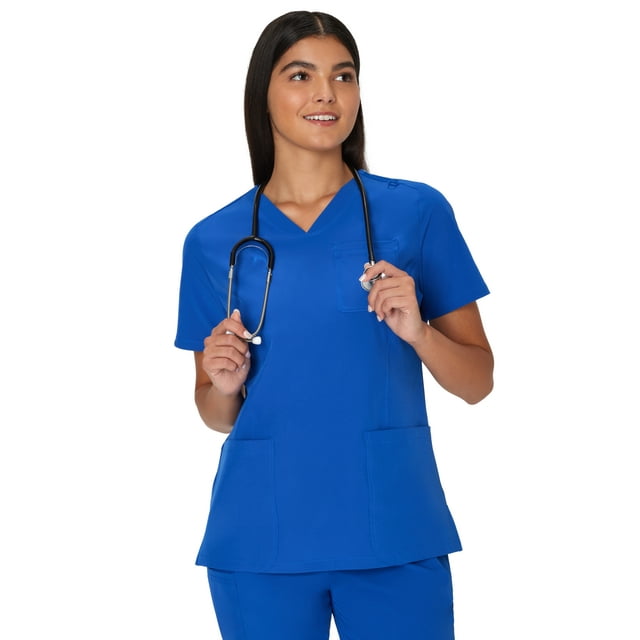 Hanes Womens Hanes Women's Scrubs V-Neck Scrub Top with Ribbed Back, Comfort Fit, 3-Pocket, Sizes S-3XL
