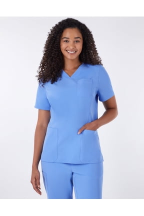 Comfort Fit Scrubs Women's Rib Back Scrub Top Ceil Blue M