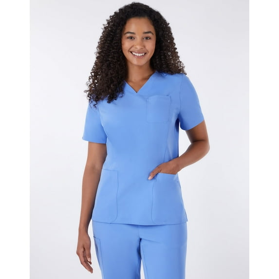 Hanes Comfort Fit Scrubs Women's Rib Back Scrub Top Ceil Blue 2XL