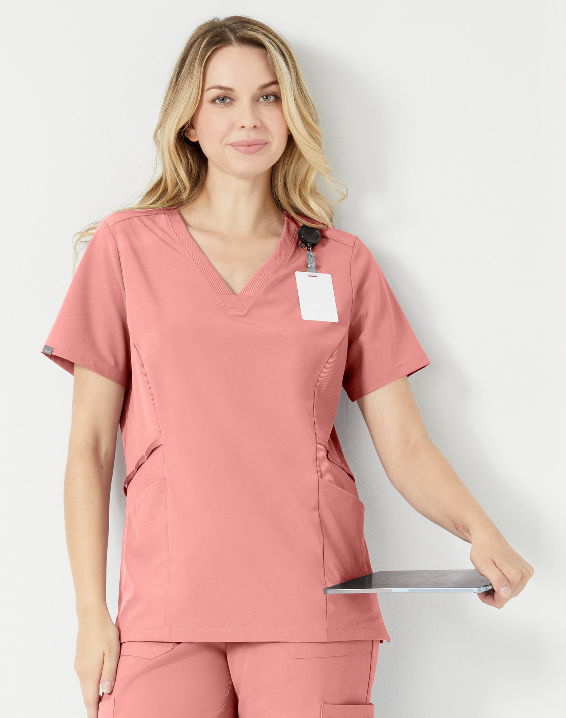 Hanes Comfort Fit Scrubs Women's Scrub Top Rose Ranch Pink L