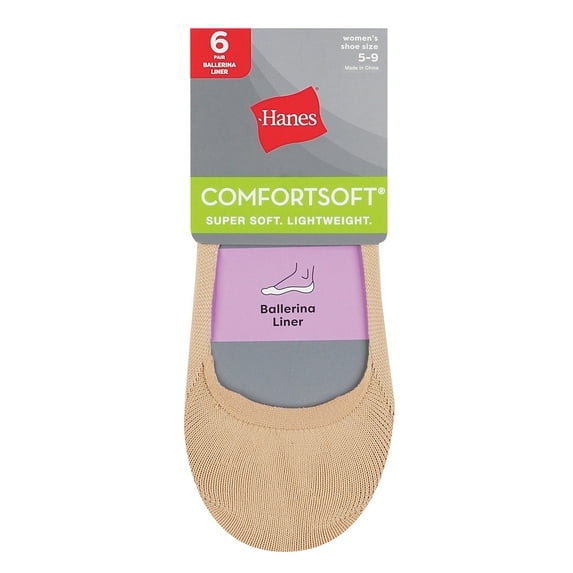 Hanes Women's ComfortSoft Ballerina Liner, 6-Pack Black/Nude 5-9