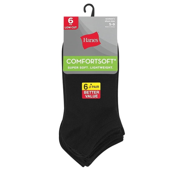 Hanes Women's ComfortSoft® Low Cut Socks, 6-Pack Black Assortment 5-9