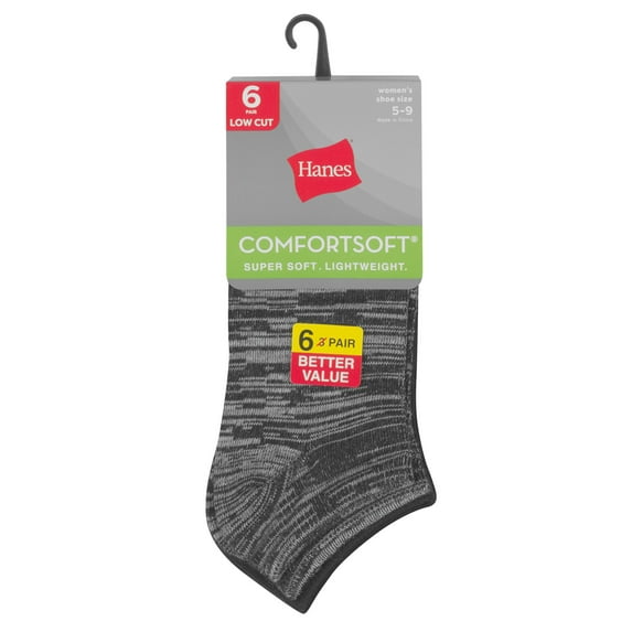 Hanes Women's ComfortSoft® Low Cut Socks, 6-Pack Black/White Assorted 5-9