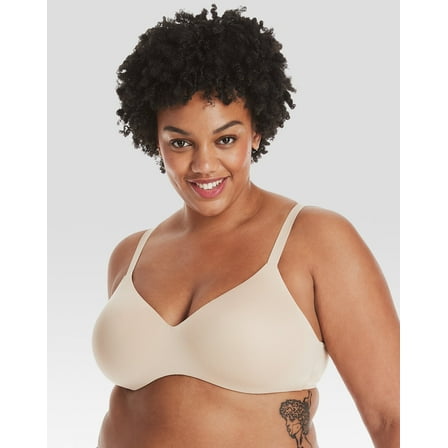 Hanes Womens No-Show Wireless Bra, Concealing Petals No-Show Bra with Convertible Straps
