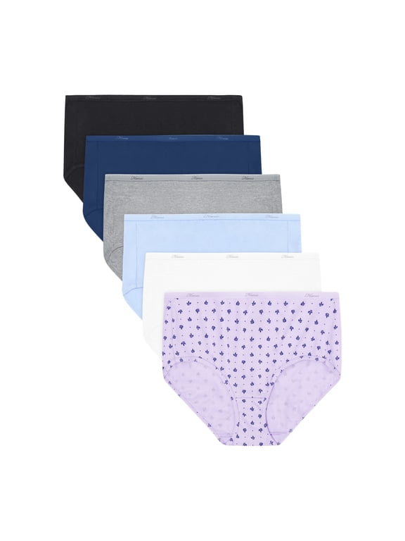 Women's Cotton Brief Underwear, Moisture-Wicking, 6-Pack Assorted 10