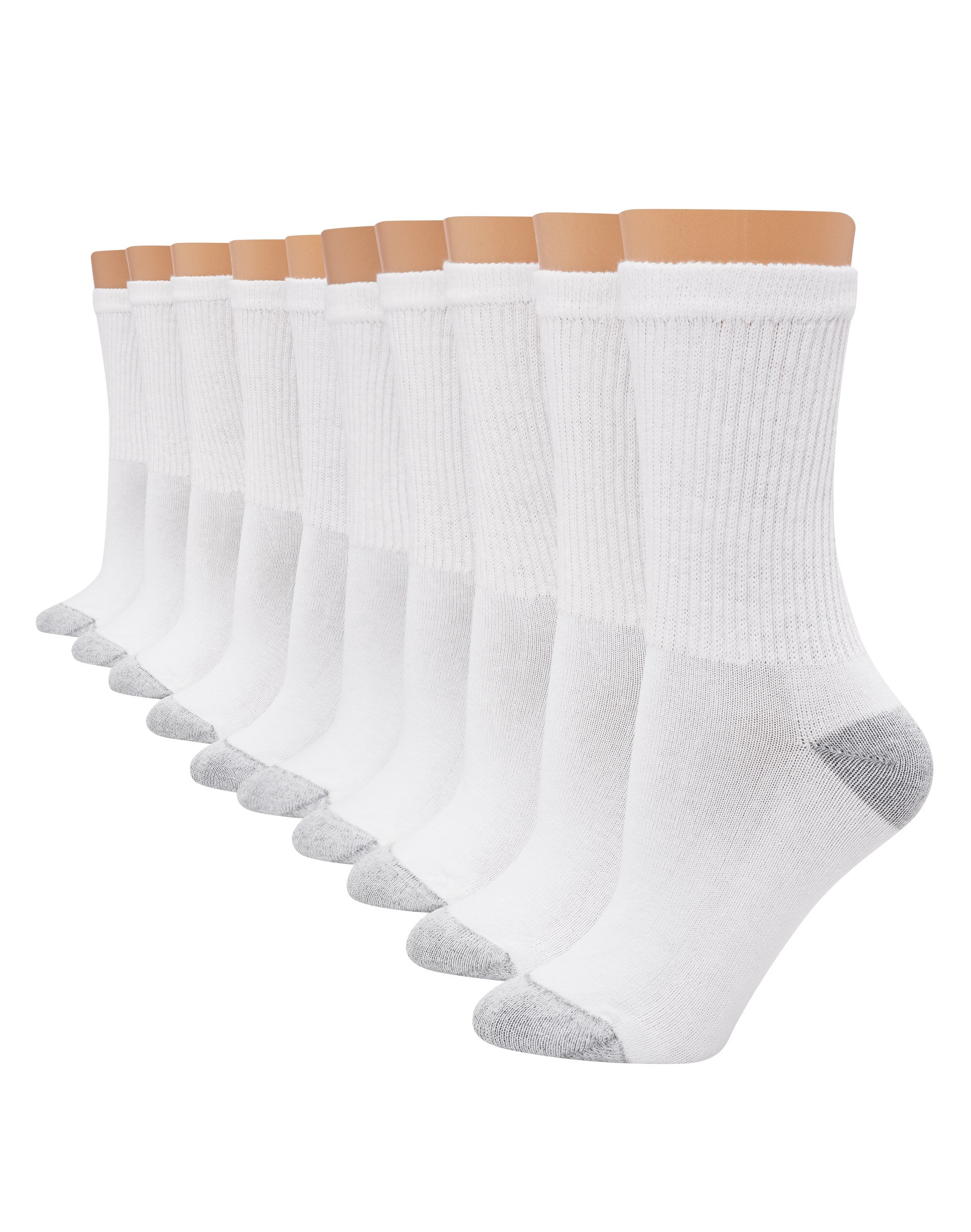 Hanes Women's Athletic Crew Socks, Full Sole Cushion, 10Pairs White 10