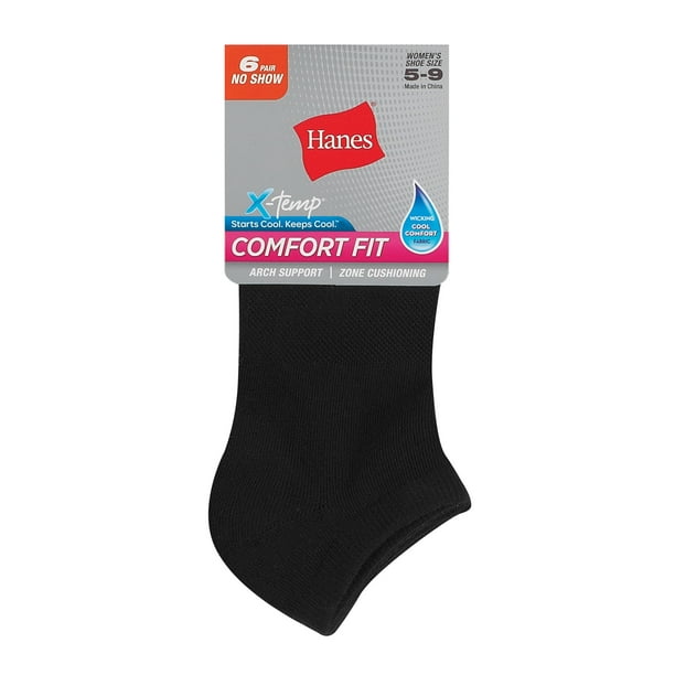 Hanes Women's Cool Comfort® Cushioned No Show Socks, 6-Pack Black 5-9 ...