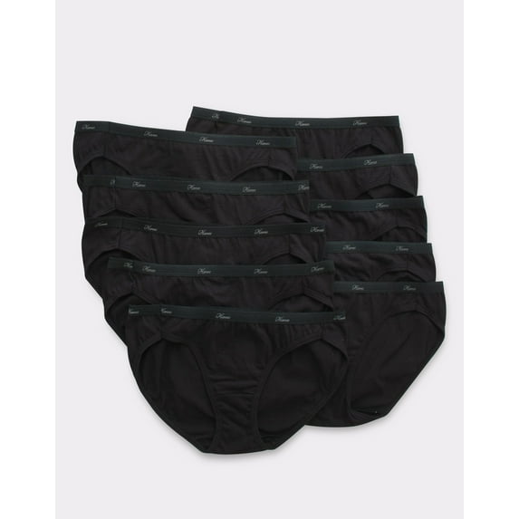 Hanes Women Bikinis 10-Pack Breathable Cotton All Black Underwear Panties 6 or 8