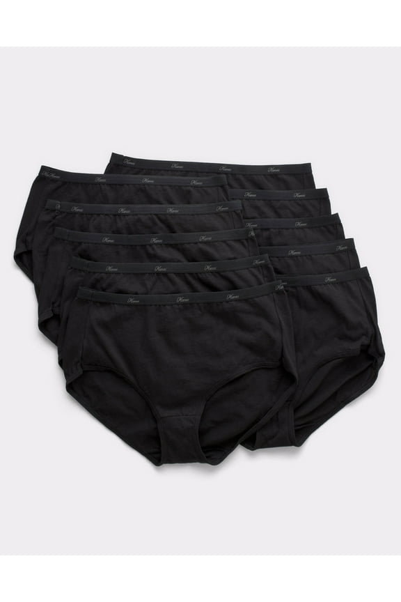 Briefs 10-Pack Panties Women's Underwear Breathable 100% Cotton All Black