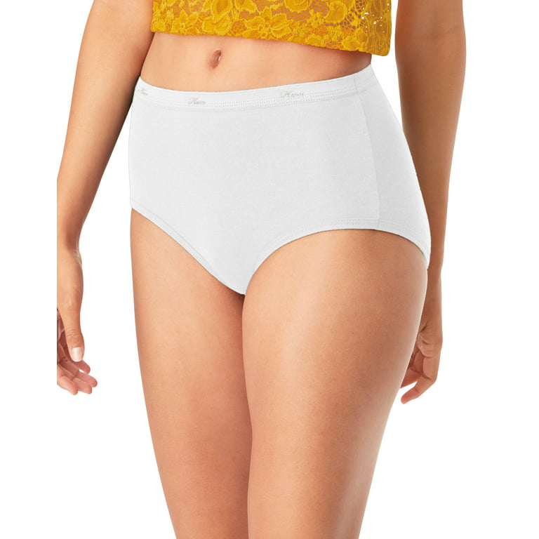 Hanes Women's Cotton Brief Underwear, Moisture-Wicking, 6-Pack White 5 