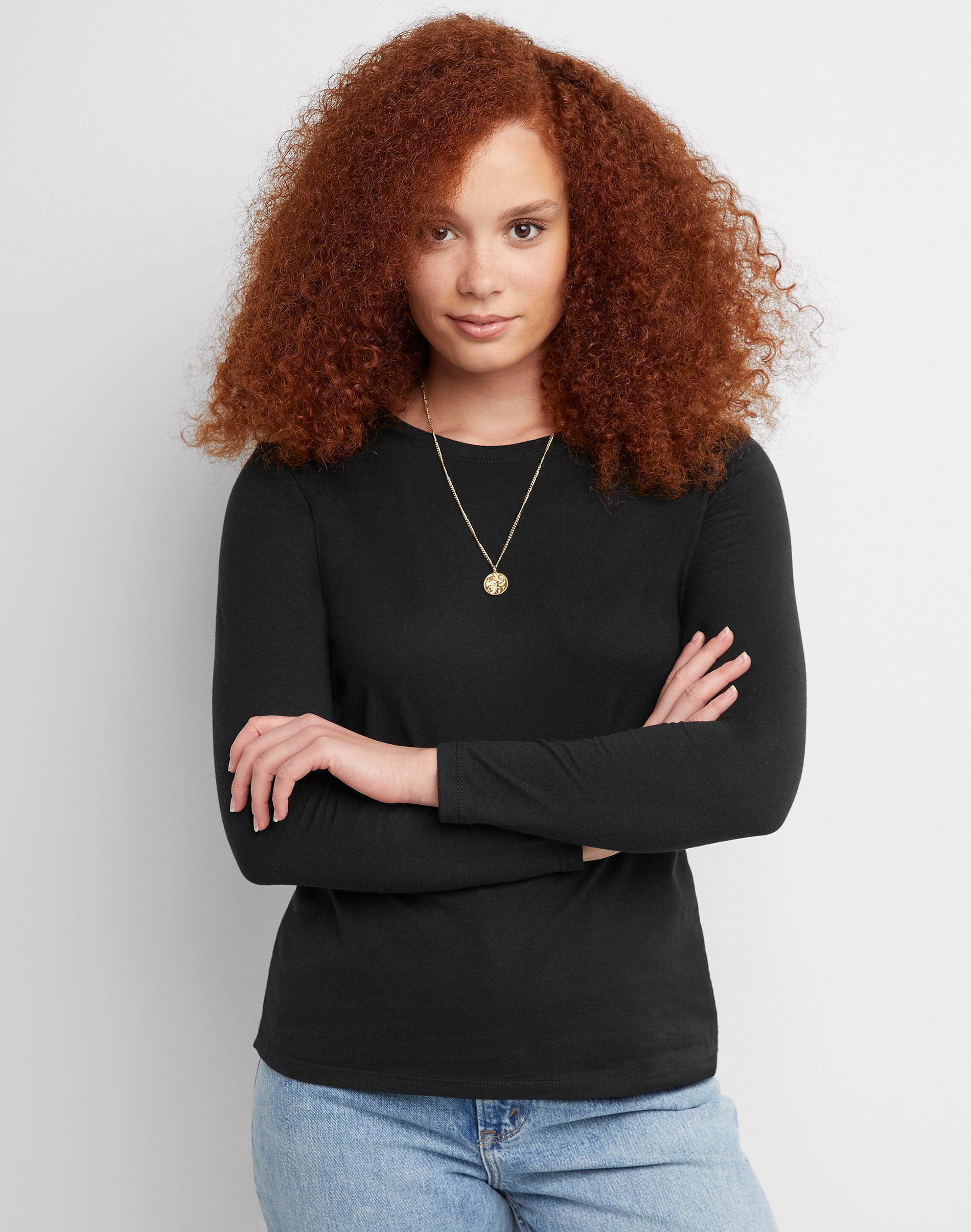 Women's Long Sleeve Cotton T-Shirt Ebony 2XL