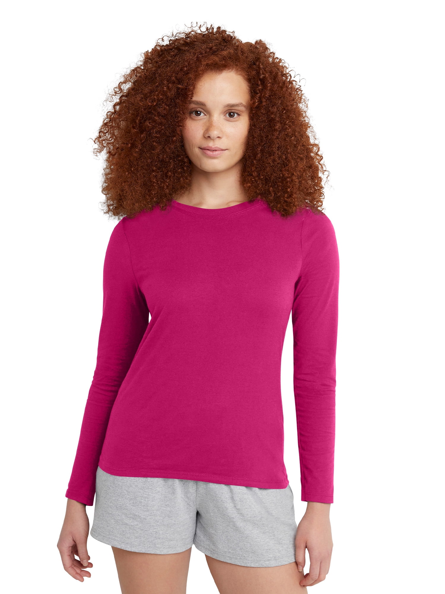 Hanes Women's Cotton Crew Neck TShirt with Long Sleeves, Sizes SXXL