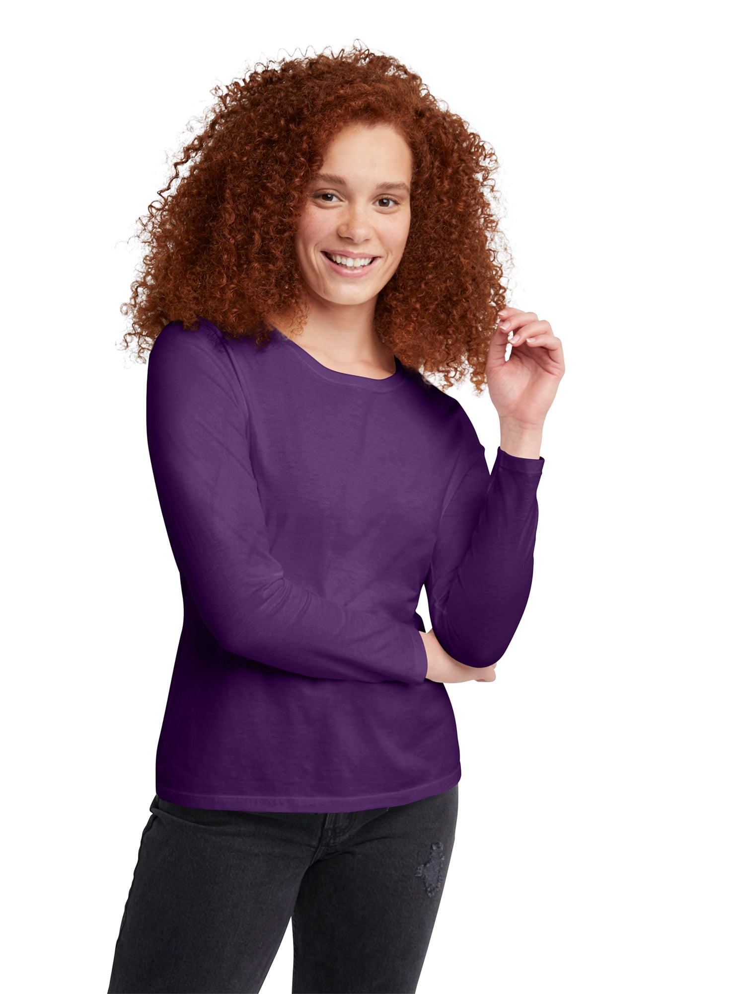 Hanes Women's Cotton Crew Neck T-Shirt with Long Sleeves, Sizes S-XXL ...